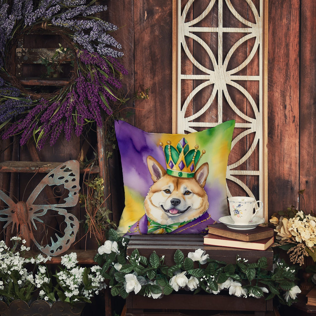 Akita King of Mardi Gras Decorative Throw Pillow 14x14 Indoor Outdoor Accent Cushion, Fabric Cover with Insert for Sofa, Bed, Porch & Living Room