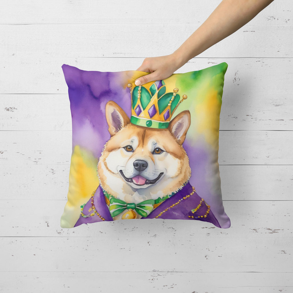 Akita King of Mardi Gras Decorative Throw Pillow 18x18 Indoor Outdoor Accent Cushion, Fabric Cover with Insert for Sofa, Bed, Porch & Living Room