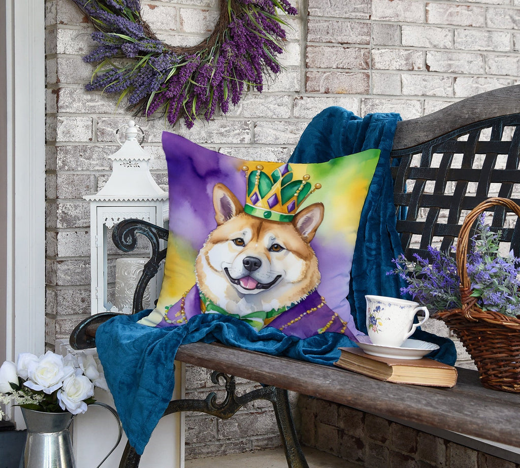 Akita King of Mardi Gras Decorative Throw Pillow 18x18 Indoor Outdoor Accent Cushion, Fabric Cover with Insert for Sofa, Bed, Porch & Living Room