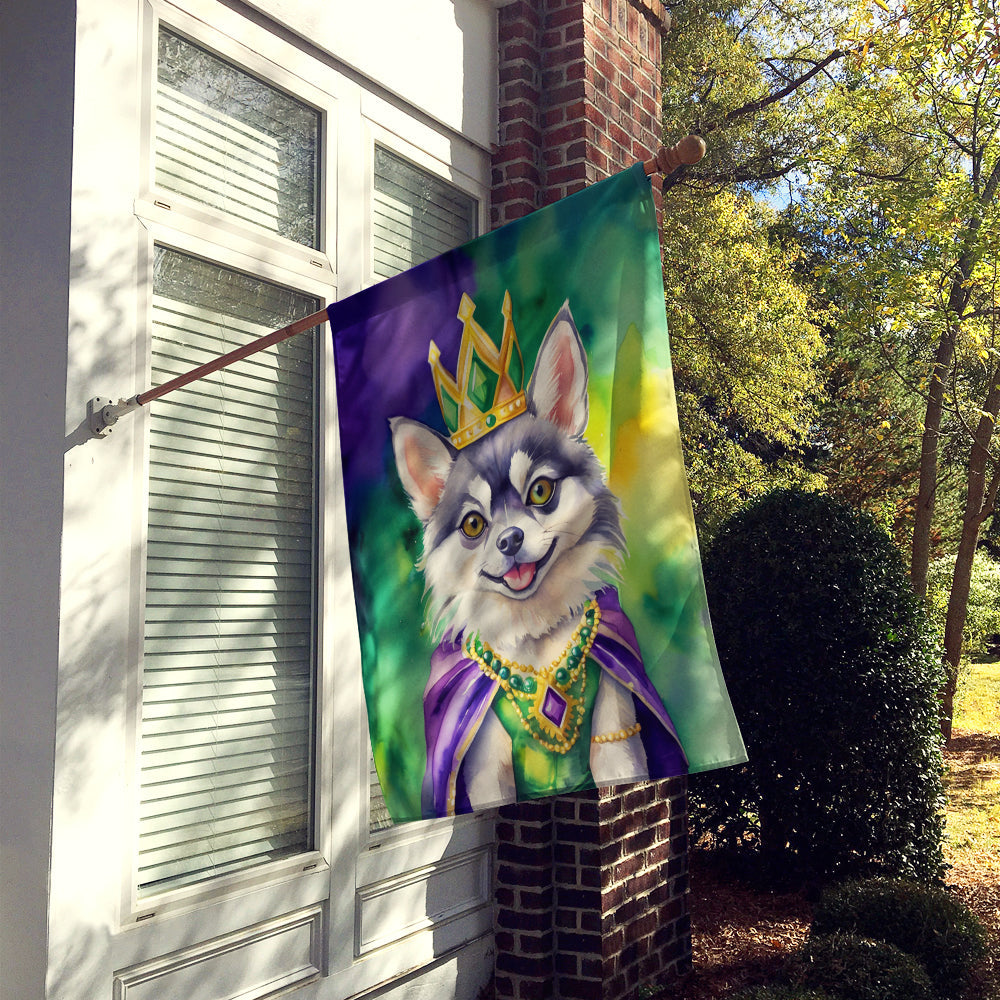 Alaskan Klee Kai King of Mardi Gras House Flag 28x40 Porch Sleeve Pole Decorative Outside Yard Banner Artwork Wall Hanging, Polyester