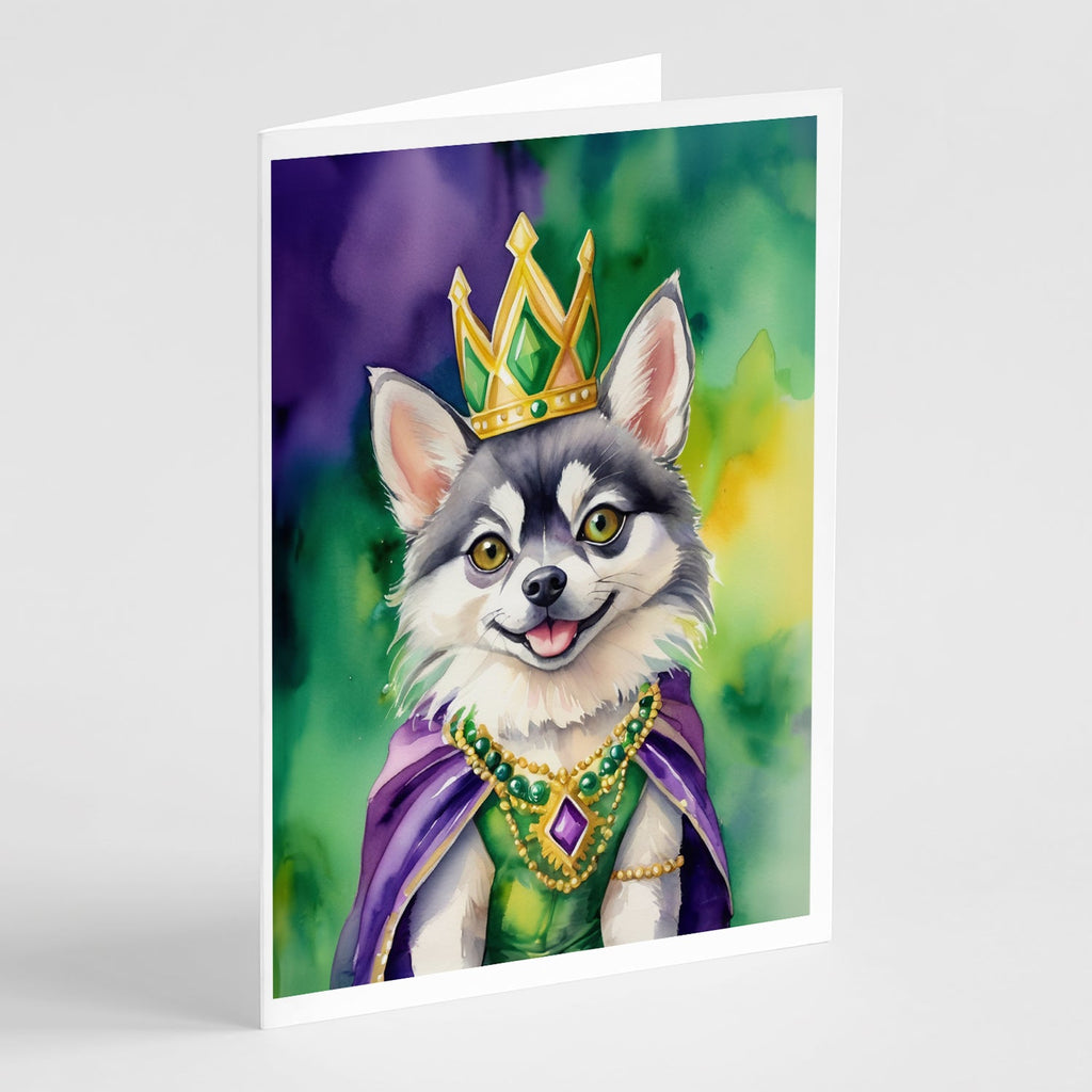 Alaskan Klee Kai King of Mardi Gras Greeting Cards Pack of 8 Blank Cards with Envelopes Whimsical A7 Size 5x7