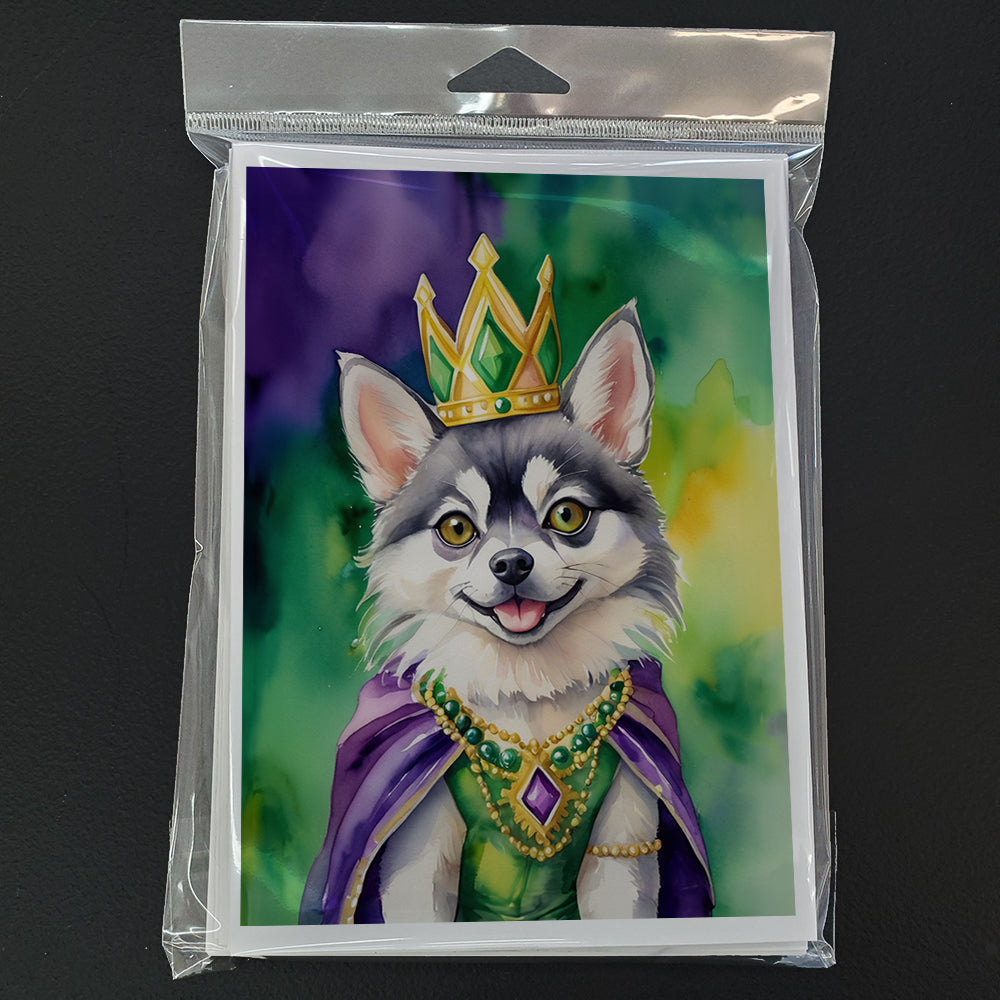 Alaskan Klee Kai King of Mardi Gras Greeting Cards Pack of 8 Blank Cards with Envelopes Whimsical A7 Size 5x7