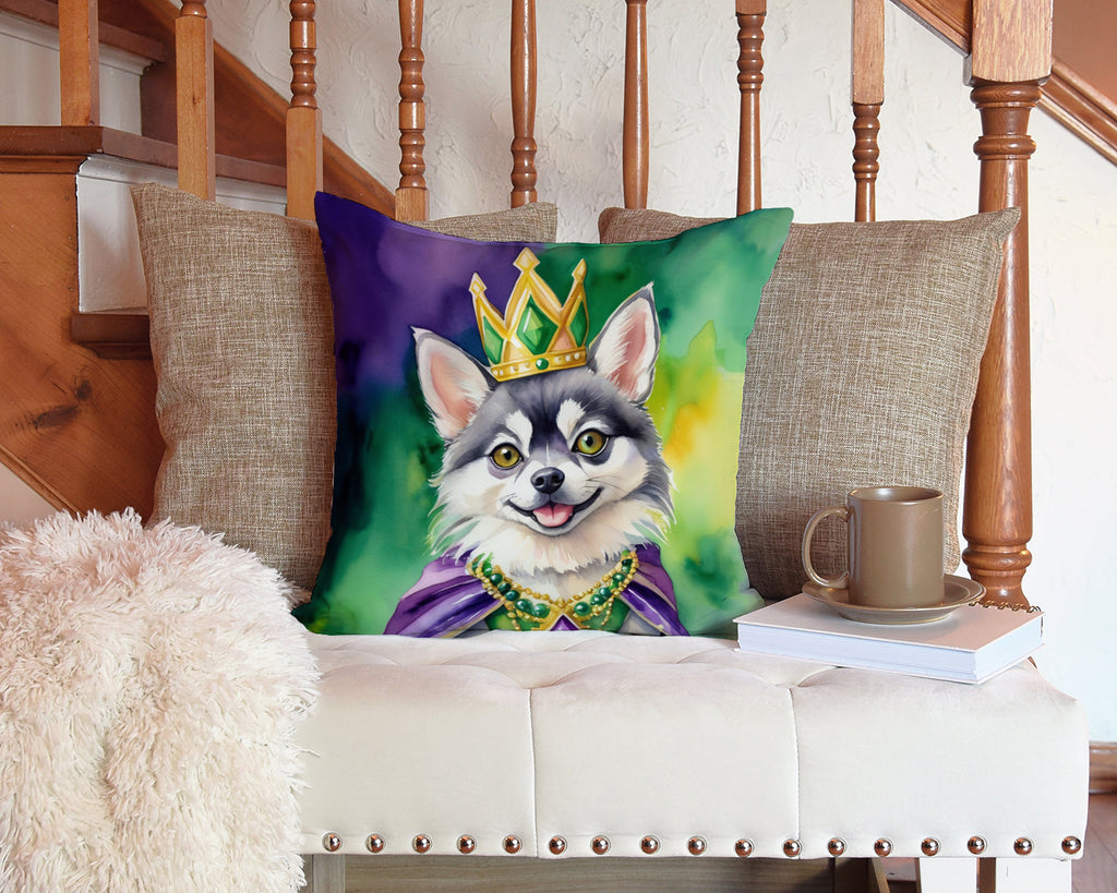Alaskan Klee Kai King of Mardi Gras Decorative Throw Pillow 14x14 Indoor Outdoor Accent Cushion, Fabric Cover with Insert for Sofa, Bed, Porch & Living Room