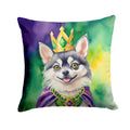 Alaskan Klee Kai King of Mardi Gras Decorative Throw Pillow 18x18 Indoor Outdoor Accent Cushion, Fabric Cover with Insert for Sofa, Bed, Porch & Living Room
