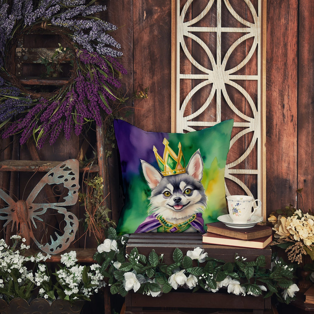 Alaskan Klee Kai King of Mardi Gras Decorative Throw Pillow 18x18 Indoor Outdoor Accent Cushion, Fabric Cover with Insert for Sofa, Bed, Porch & Living Room