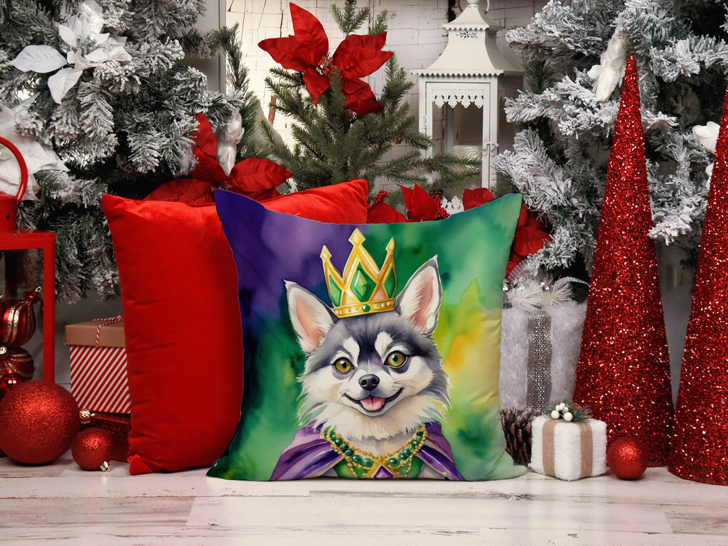 Alaskan Klee Kai King of Mardi Gras Decorative Throw Pillow 18x18 Indoor Outdoor Accent Cushion, Fabric Cover with Insert for Sofa, Bed, Porch & Living Room