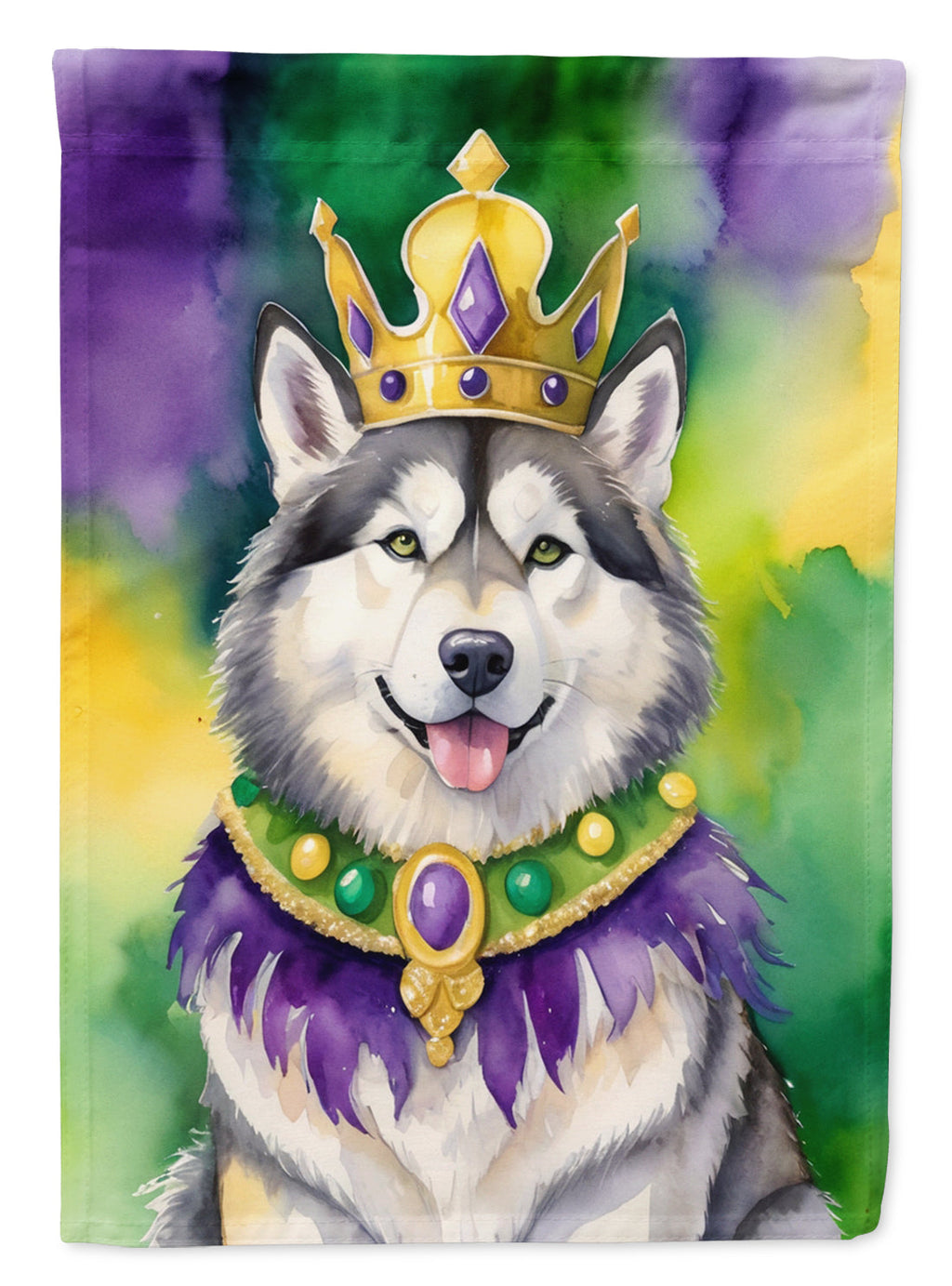 Alaskan Malamute King of Mardi Gras House Flag 28x40 Porch Sleeve Pole Decorative Outside Yard Banner Artwork Wall Hanging, Polyester