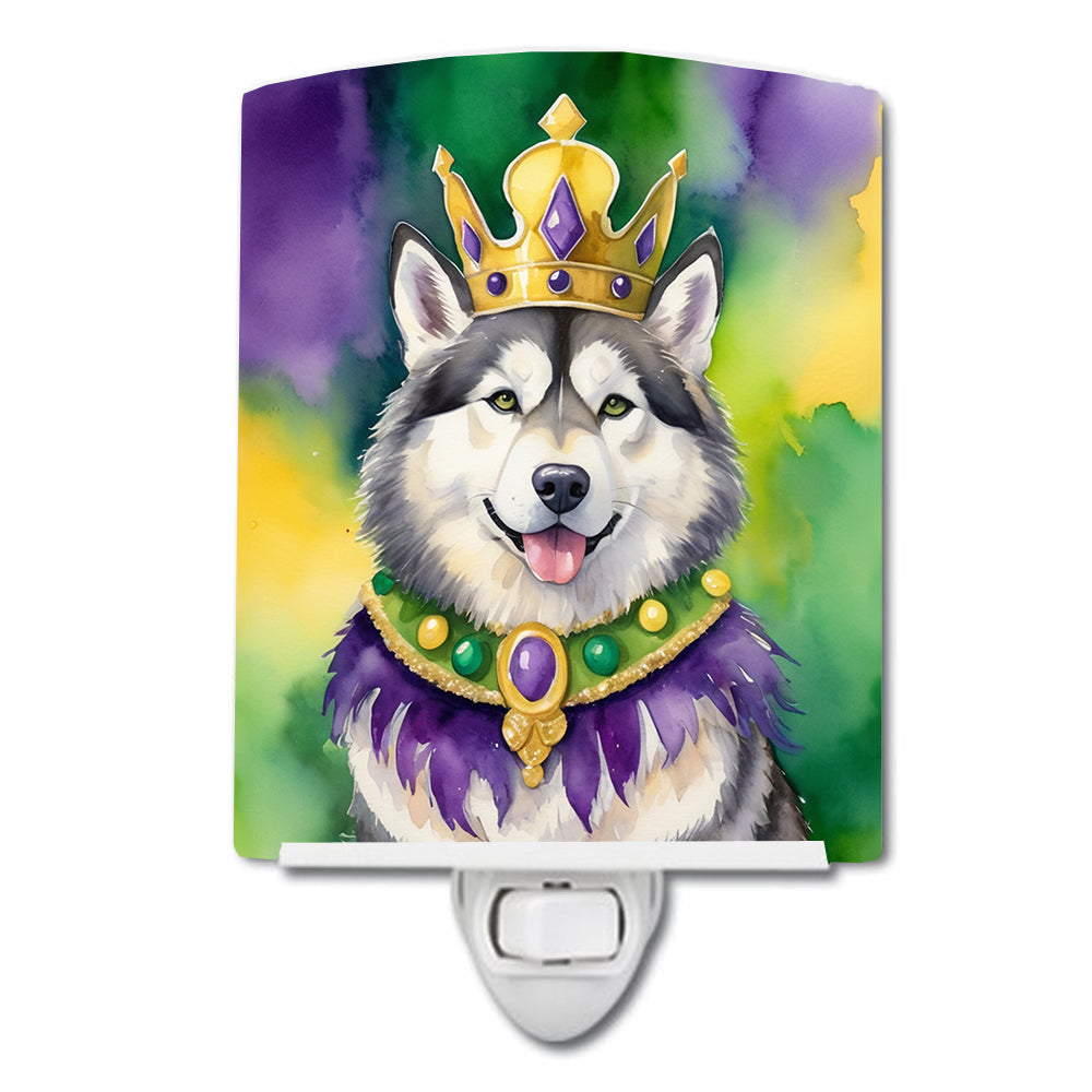 Alaskan Malamute King of Mardi Gras Ceramic Night Light Compact, UL-Certified, Ideal for Bedroom, Bathroom, Nursery, Hallway, Kitchen, 6x4x3, Multicolor