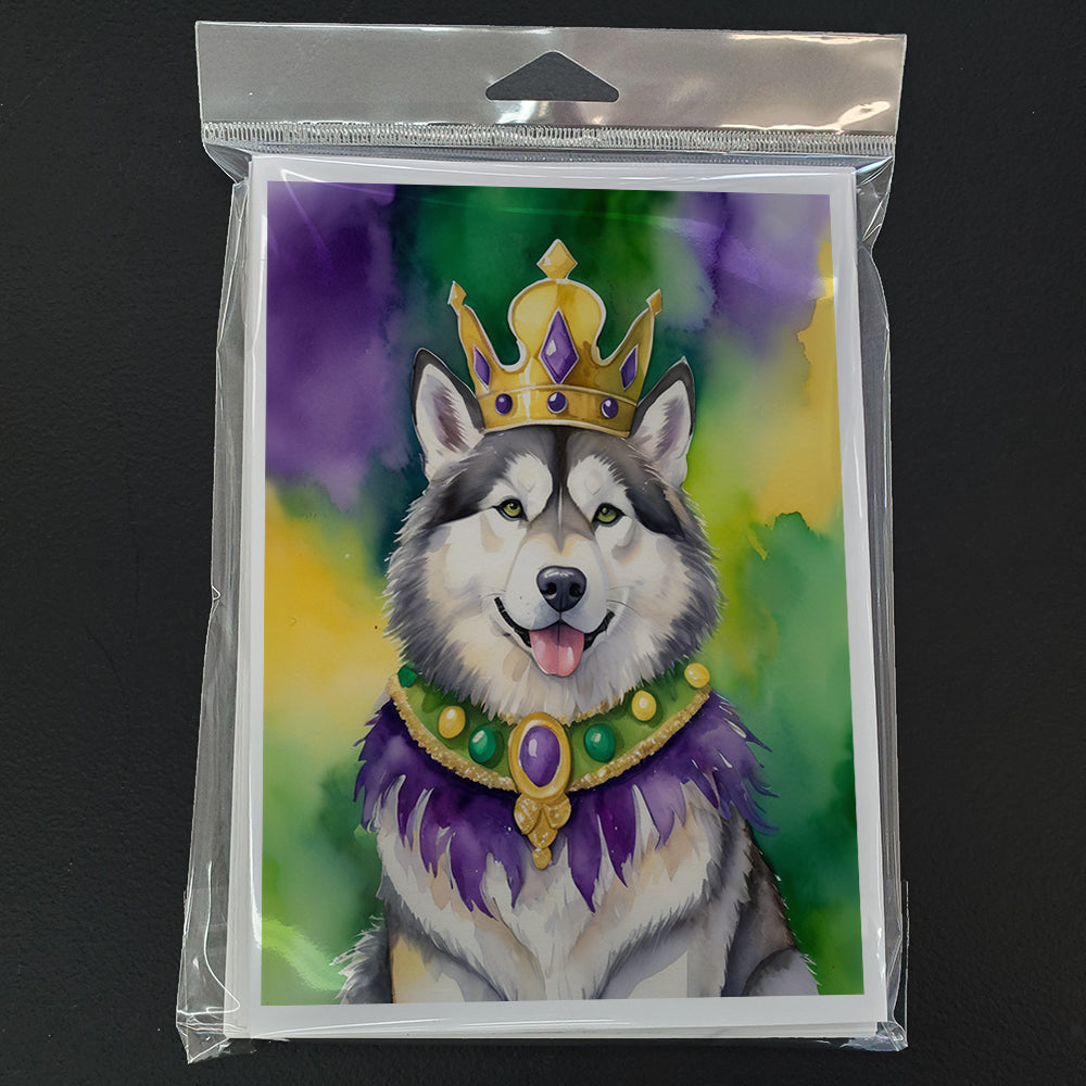Alaskan Malamute King of Mardi Gras Greeting Cards Pack of 8 Blank Cards with Envelopes Whimsical A7 Size 5x7