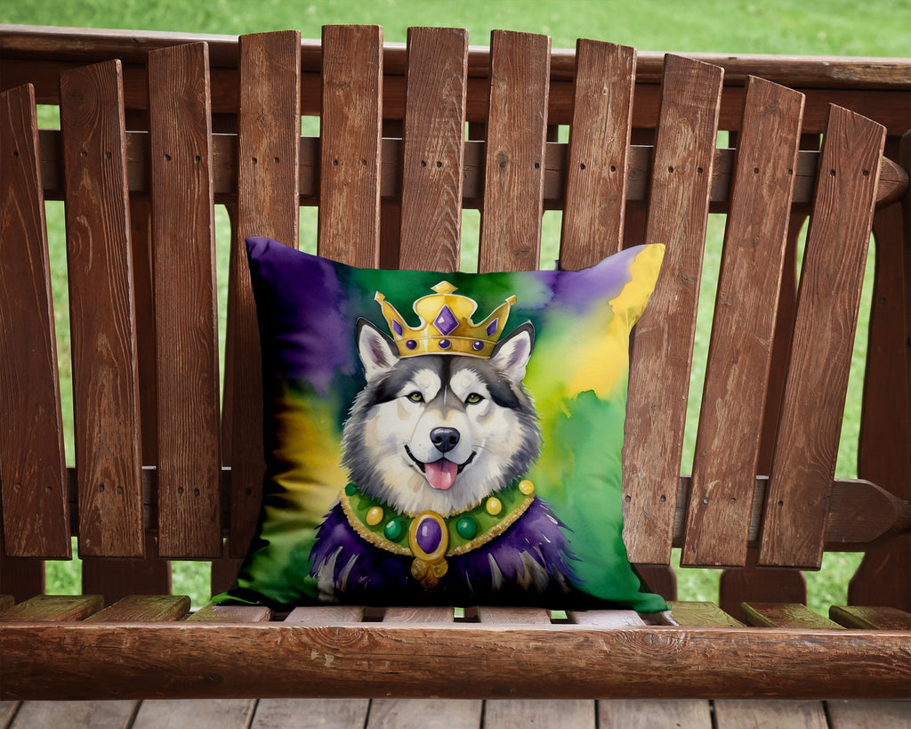 Alaskan Malamute King of Mardi Gras Decorative Throw Pillow 14x14 Indoor Outdoor Accent Cushion, Fabric Cover with Insert for Sofa, Bed, Porch & Living Room