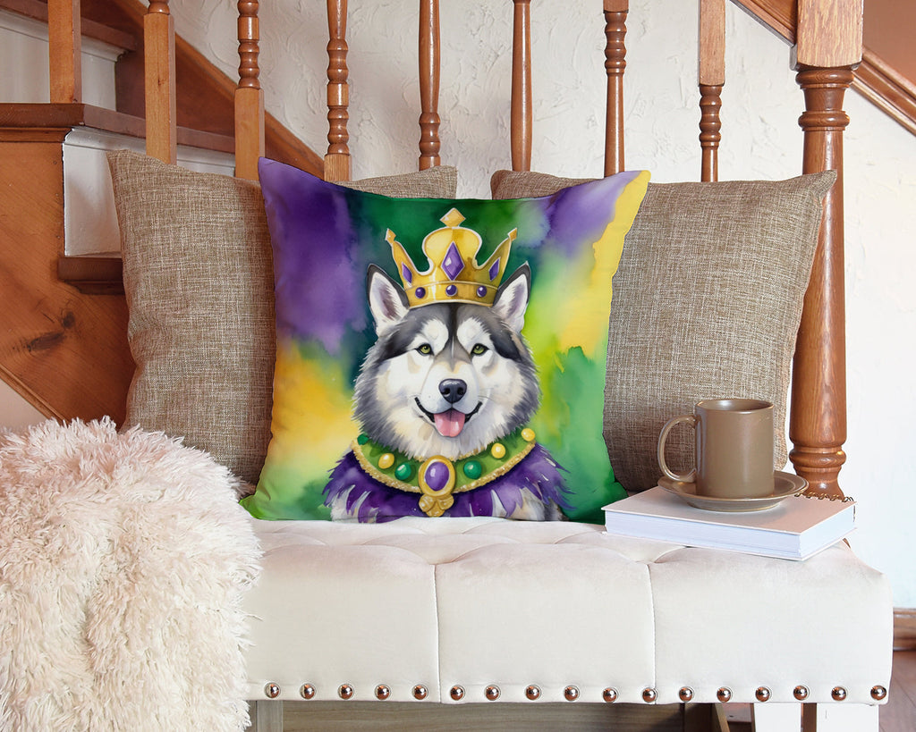 Alaskan Malamute King of Mardi Gras Decorative Throw Pillow 14x14 Indoor Outdoor Accent Cushion, Fabric Cover with Insert for Sofa, Bed, Porch & Living Room