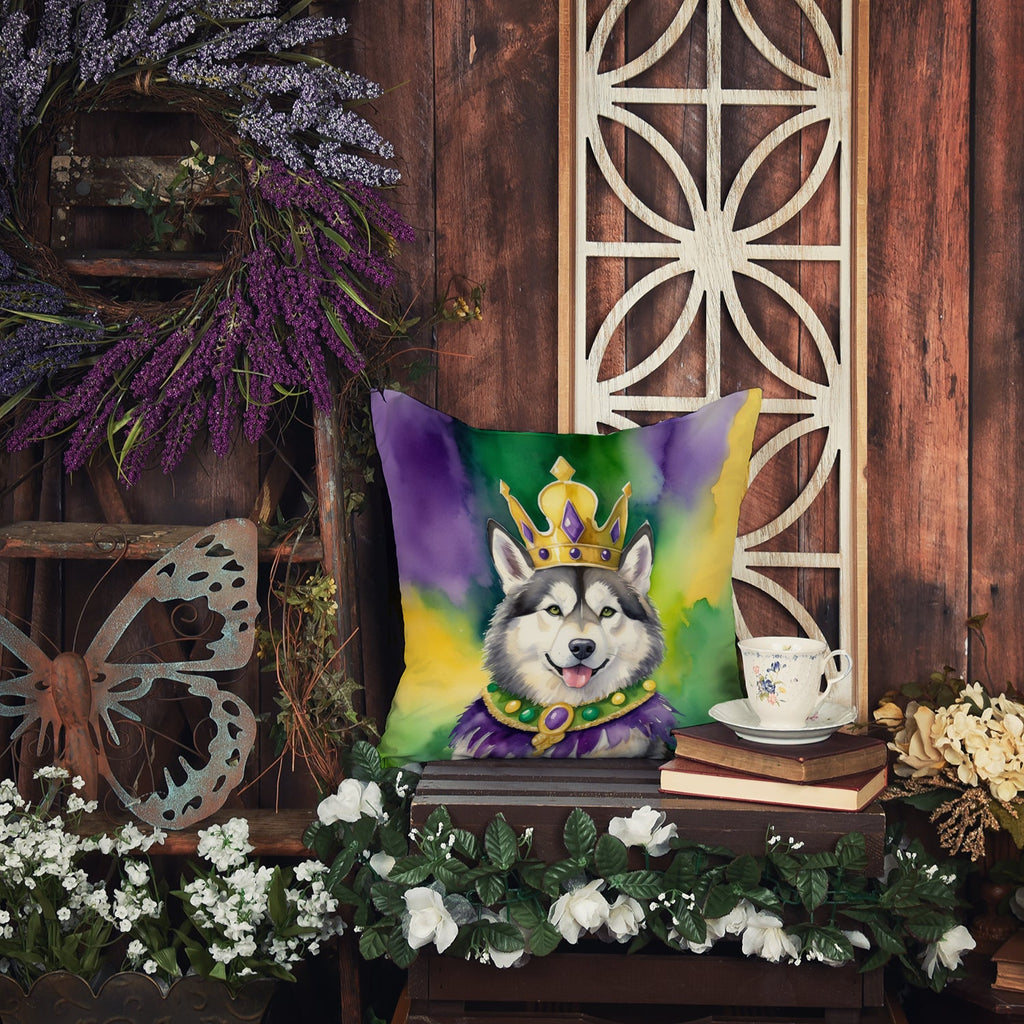 Alaskan Malamute King of Mardi Gras Decorative Throw Pillow 14x14 Indoor Outdoor Accent Cushion, Fabric Cover with Insert for Sofa, Bed, Porch & Living Room