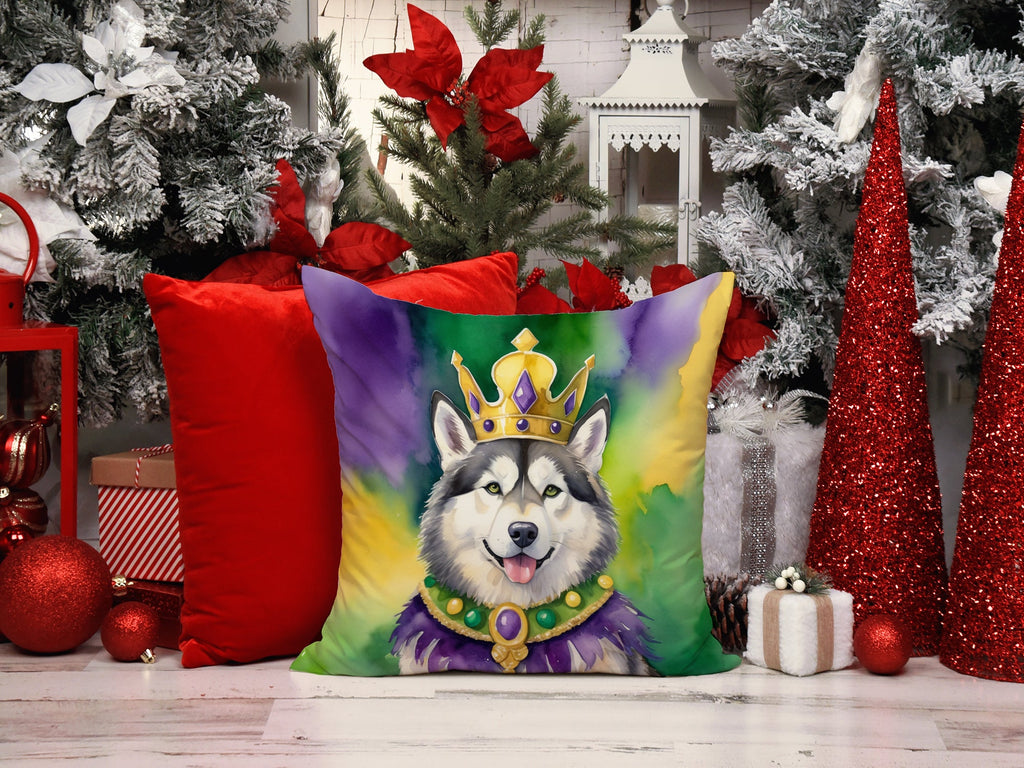 Alaskan Malamute King of Mardi Gras Decorative Throw Pillow 14x14 Indoor Outdoor Accent Cushion, Fabric Cover with Insert for Sofa, Bed, Porch & Living Room