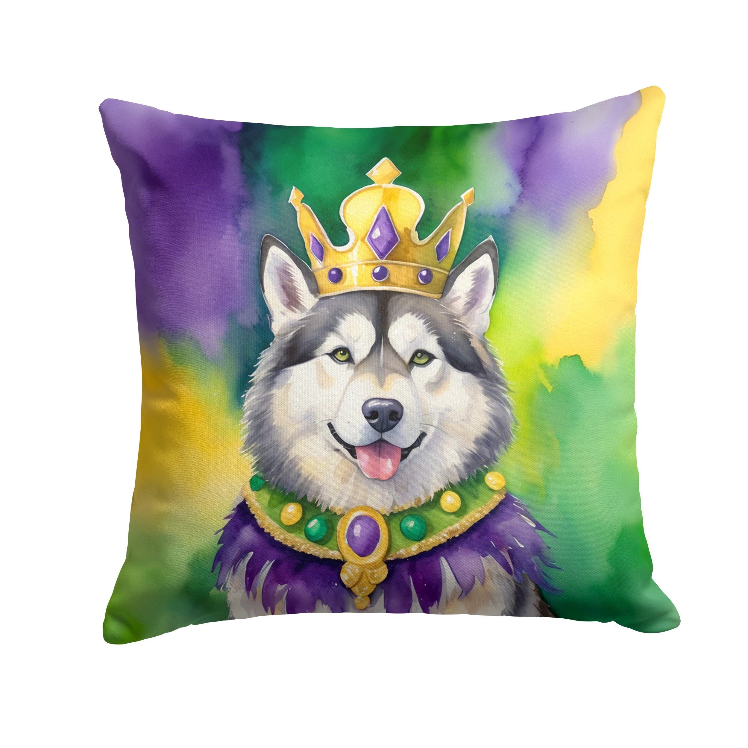 Alaskan Malamute King of Mardi Gras Decorative Throw Pillow 18x18 Indoor Outdoor Accent Cushion, Fabric Cover with Insert for Sofa, Bed, Porch & Living Room