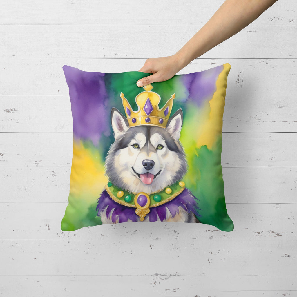 Alaskan Malamute King of Mardi Gras Decorative Throw Pillow 18x18 Indoor Outdoor Accent Cushion, Fabric Cover with Insert for Sofa, Bed, Porch & Living Room