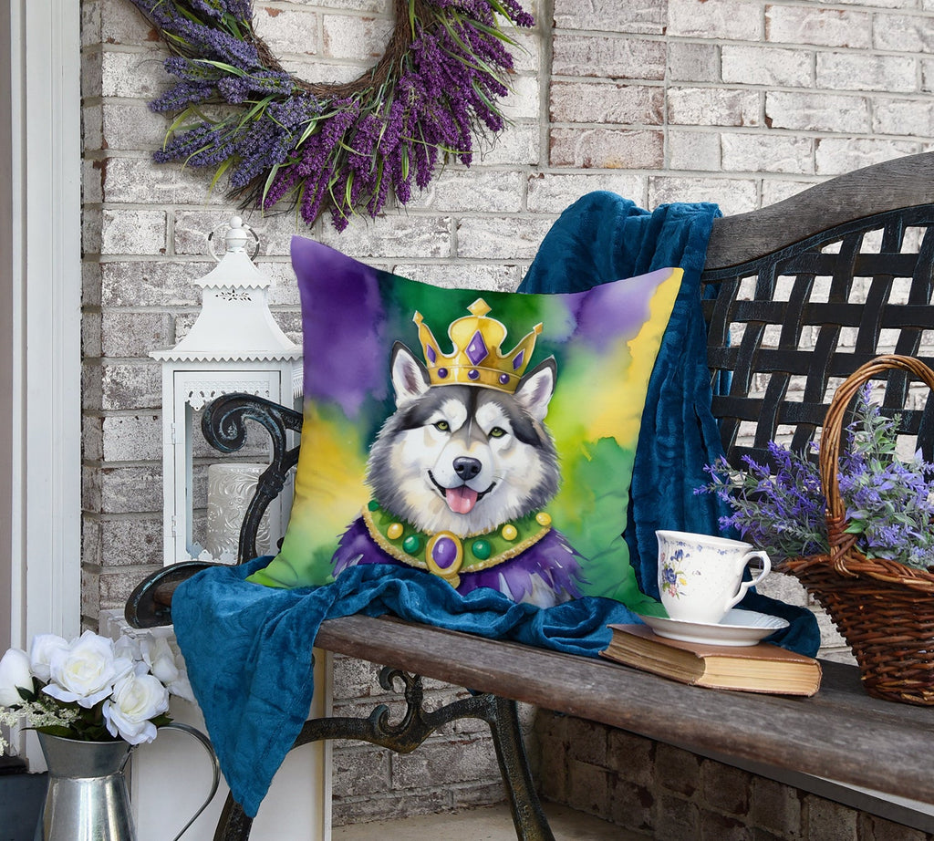 Alaskan Malamute King of Mardi Gras Decorative Throw Pillow 18x18 Indoor Outdoor Accent Cushion, Fabric Cover with Insert for Sofa, Bed, Porch & Living Room