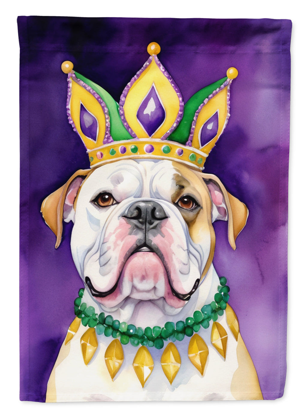 American Bulldog King of Mardi Gras House Flag 28x40 Porch Sleeve Pole Decorative Outside Yard Banner Artwork Wall Hanging, Polyester