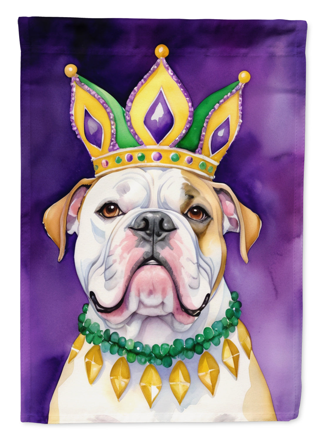 American Bulldog King of Mardi Gras House Flag 28x40 Porch Sleeve Pole Decorative Outside Yard Banner Artwork Wall Hanging, Polyester