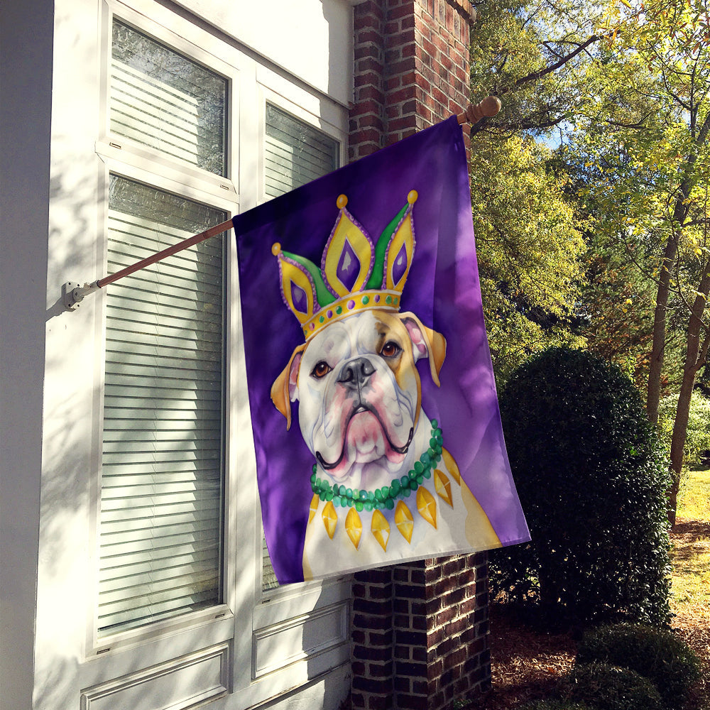 American Bulldog King of Mardi Gras House Flag 28x40 Porch Sleeve Pole Decorative Outside Yard Banner Artwork Wall Hanging, Polyester