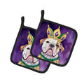 American Bulldog King of Mardi Gras Pot Holder Set of 2 Heat Resistant Quilted Hot Pads 7.5 x 7.5 Inch, Insulated Kitchen Trivets for Cooking & Baking