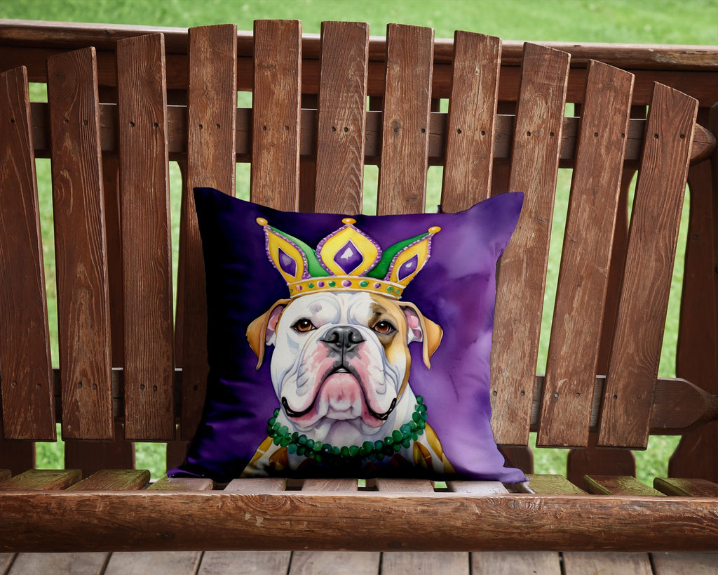 American Bulldog King of Mardi Gras Decorative Throw Pillow 14x14 Indoor Outdoor Accent Cushion, Fabric Cover with Insert for Sofa, Bed, Porch & Living Room