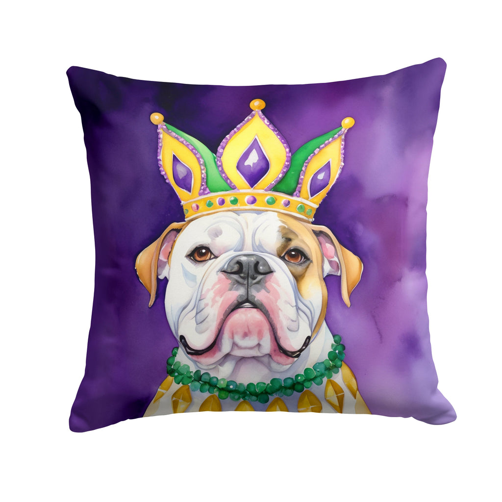 American Bulldog King of Mardi Gras Decorative Throw Pillow 18x18 Indoor Outdoor Accent Cushion, Fabric Cover with Insert for Sofa, Bed, Porch & Living Room