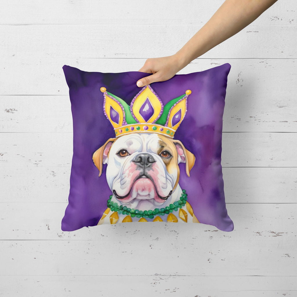 American Bulldog King of Mardi Gras Decorative Throw Pillow 18x18 Indoor Outdoor Accent Cushion, Fabric Cover with Insert for Sofa, Bed, Porch & Living Room