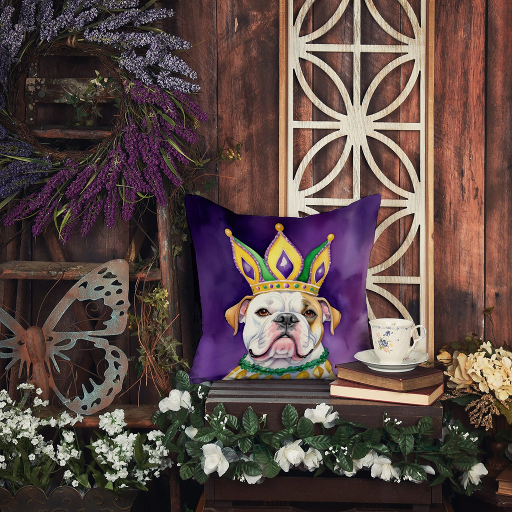 American Bulldog King of Mardi Gras Decorative Throw Pillow 18x18 Indoor Outdoor Accent Cushion, Fabric Cover with Insert for Sofa, Bed, Porch & Living Room