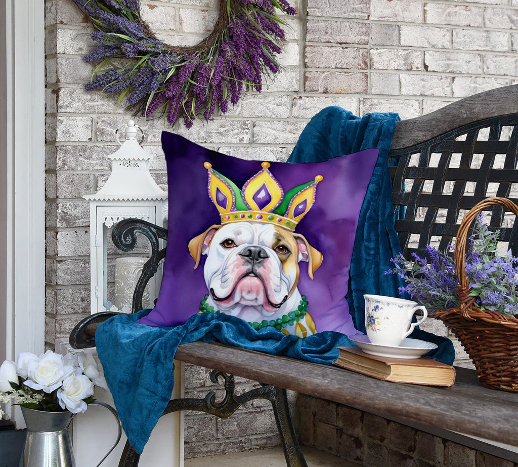 American Bulldog King of Mardi Gras Decorative Throw Pillow 18x18 Indoor Outdoor Accent Cushion, Fabric Cover with Insert for Sofa, Bed, Porch & Living Room