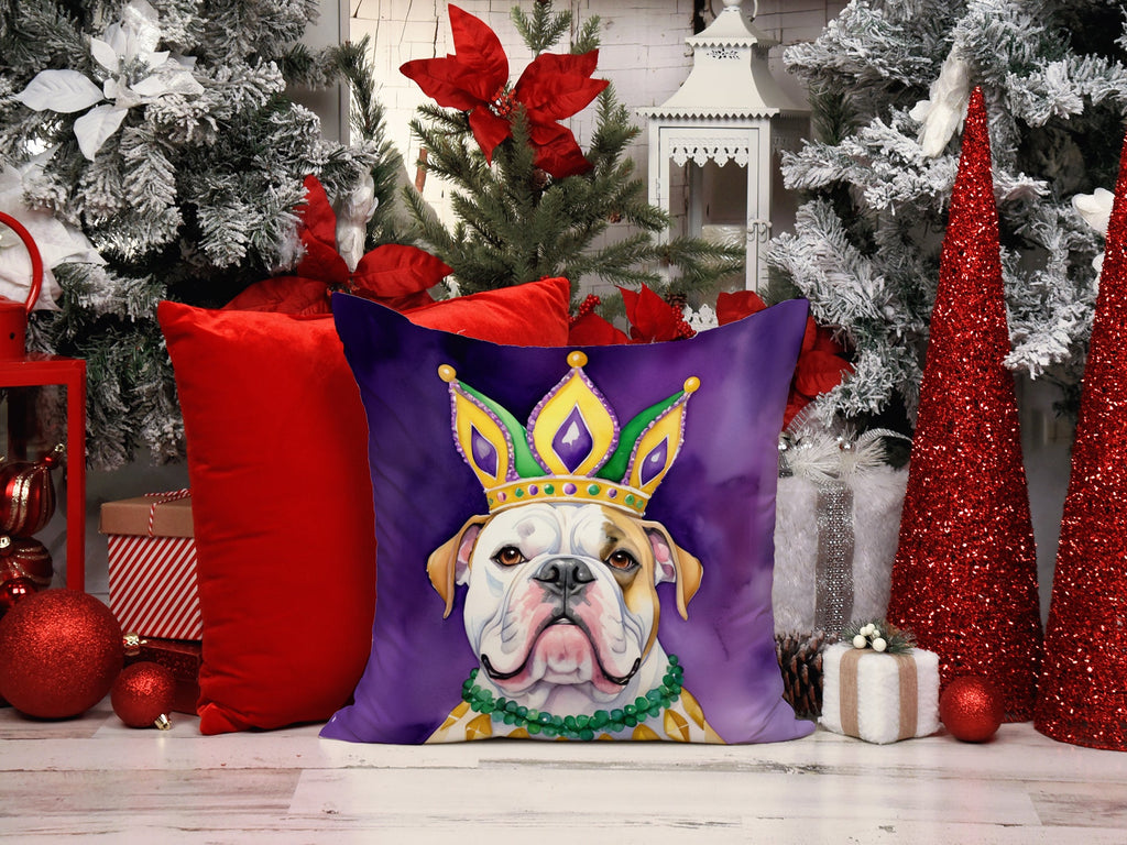 American Bulldog King of Mardi Gras Decorative Throw Pillow 18x18 Indoor Outdoor Accent Cushion, Fabric Cover with Insert for Sofa, Bed, Porch & Living Room