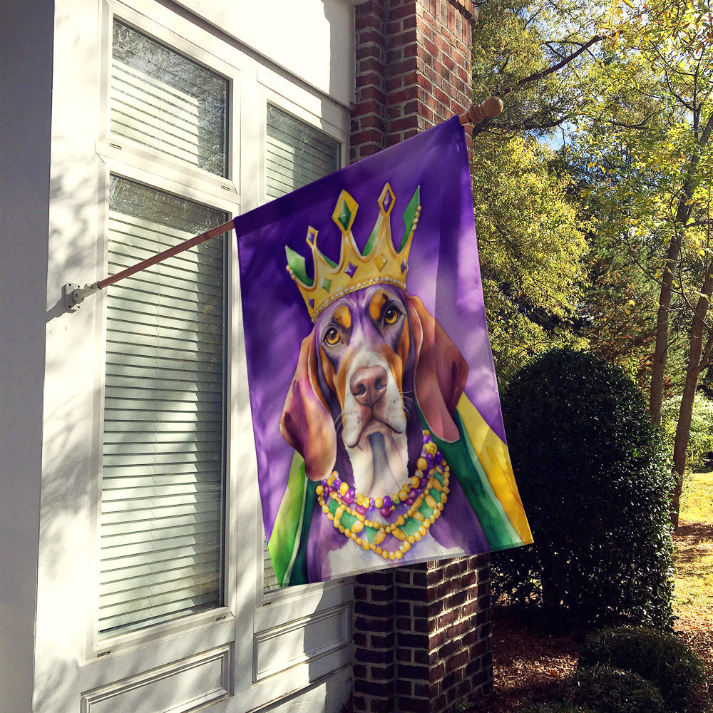 American English Coonhound King of Mardi Gras House Flag 28x40 Porch Sleeve Pole Decorative Outside Yard Banner Artwork Wall Hanging, Polyester