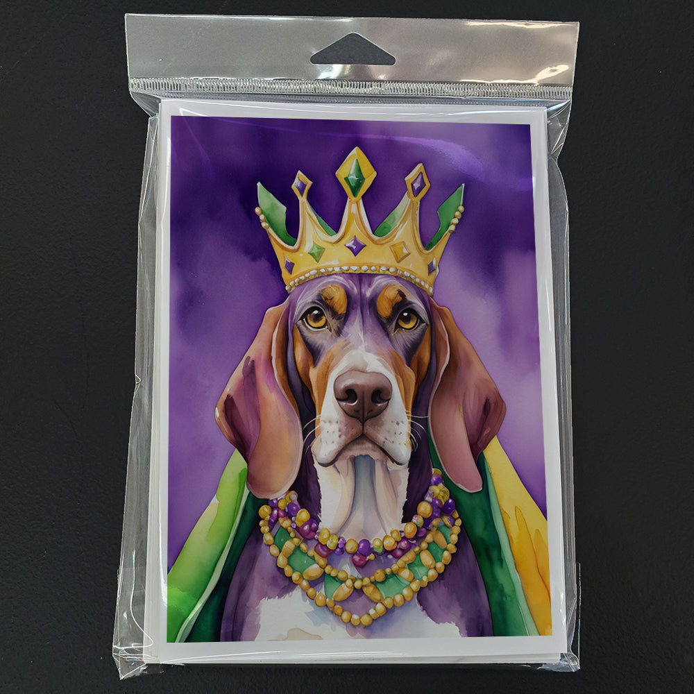 American English Coonhound King of Mardi Gras Greeting Cards Pack of 8 Blank Cards with Envelopes Whimsical A7 Size 5x7