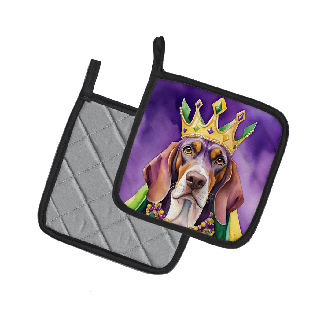 American English Coonhound King of Mardi Gras Pot Holder Set of 2 Heat Resistant Quilted Hot Pads 7.5 x 7.5 Inch, Insulated Kitchen Trivets for Cooking & Baking