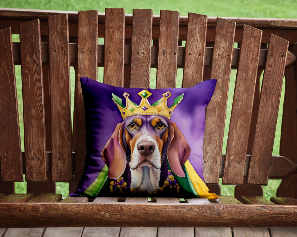 American English Coonhound King of Mardi Gras Decorative Throw Pillow 14x14 Indoor Outdoor Accent Cushion, Fabric Cover with Insert for Sofa, Bed, Porch & Living Room