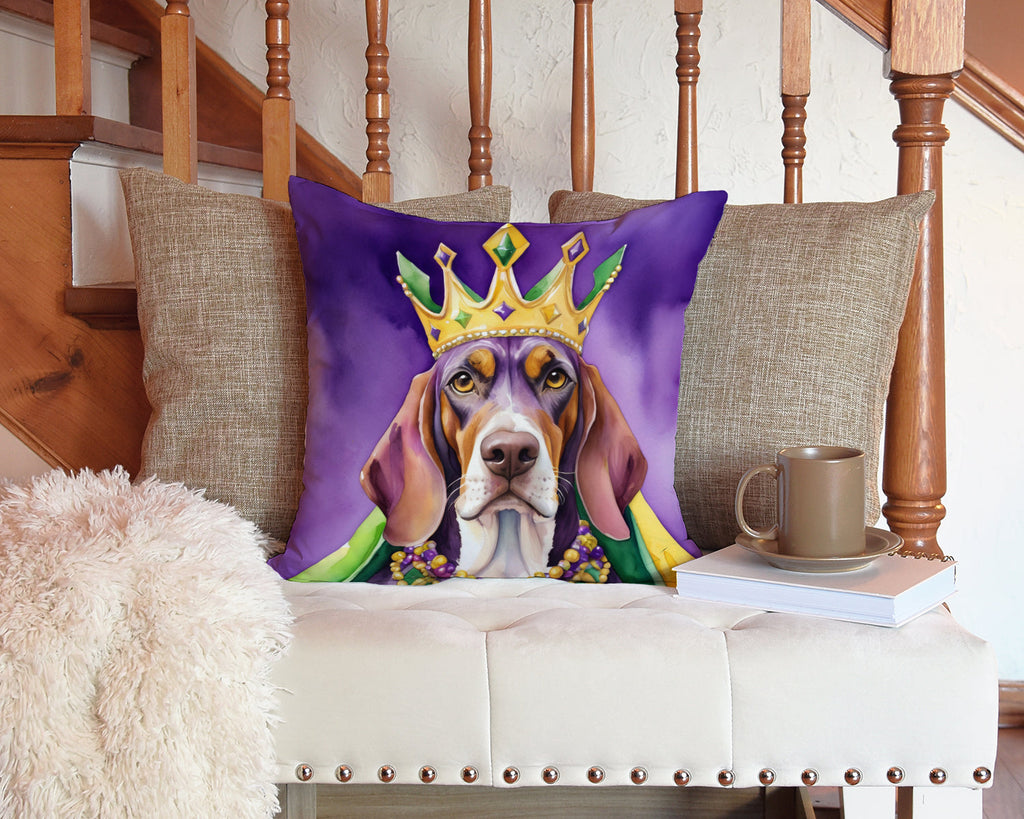 American English Coonhound King of Mardi Gras Decorative Throw Pillow 14x14 Indoor Outdoor Accent Cushion, Fabric Cover with Insert for Sofa, Bed, Porch & Living Room