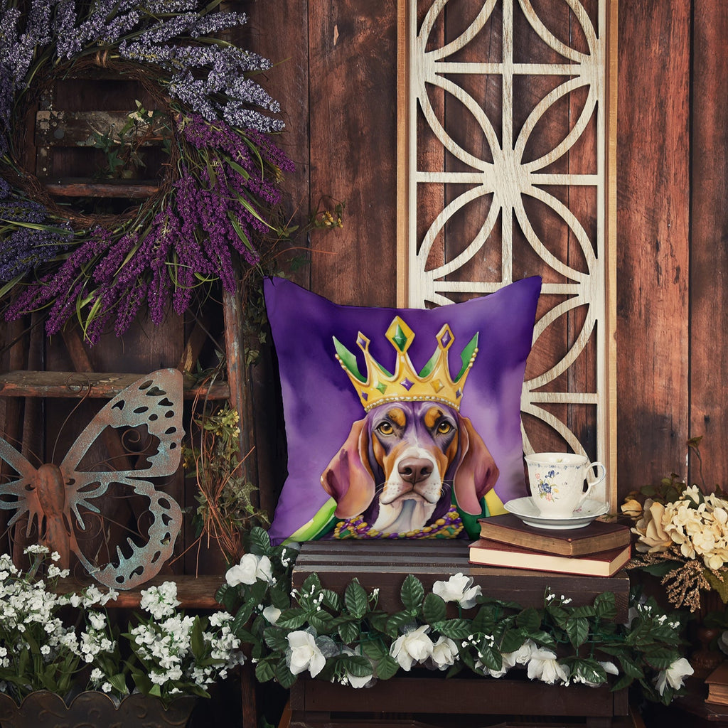 American English Coonhound King of Mardi Gras Decorative Throw Pillow 14x14 Indoor Outdoor Accent Cushion, Fabric Cover with Insert for Sofa, Bed, Porch & Living Room