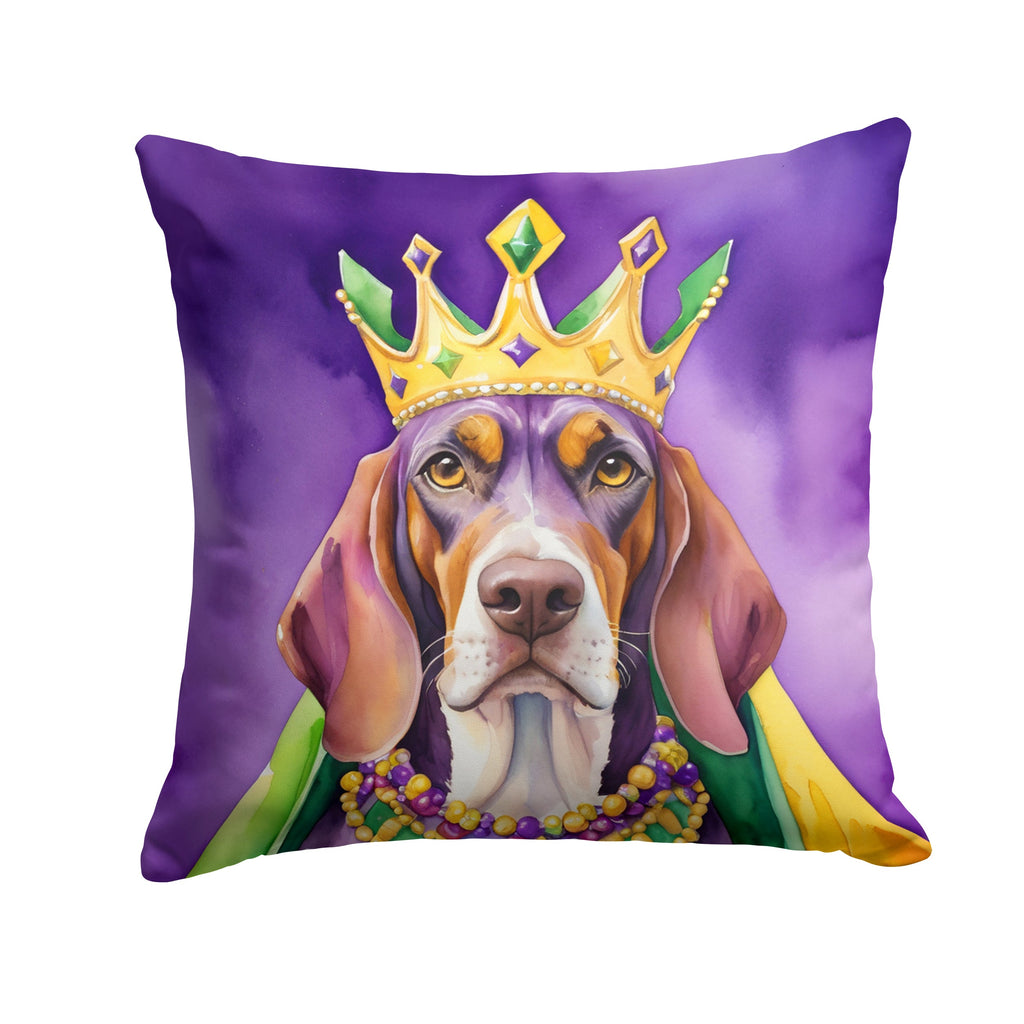 American English Coonhound King of Mardi Gras Decorative Throw Pillow 18x18 Indoor Outdoor Accent Cushion, Fabric Cover with Insert for Sofa, Bed, Porch & Living Room