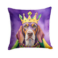 American English Coonhound King of Mardi Gras Decorative Throw Pillow 18x18 Indoor Outdoor Accent Cushion, Fabric Cover with Insert for Sofa, Bed, Porch & Living Room