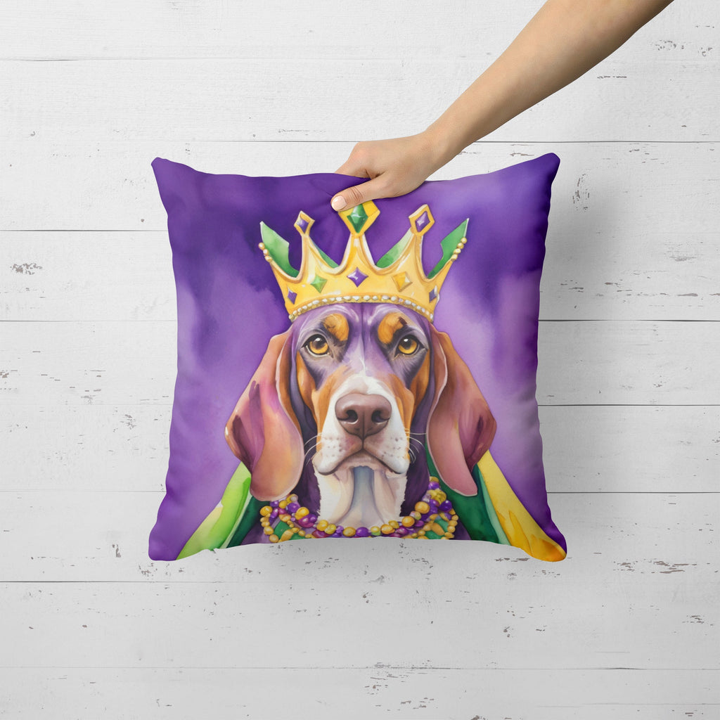 American English Coonhound King of Mardi Gras Decorative Throw Pillow 18x18 Indoor Outdoor Accent Cushion, Fabric Cover with Insert for Sofa, Bed, Porch & Living Room