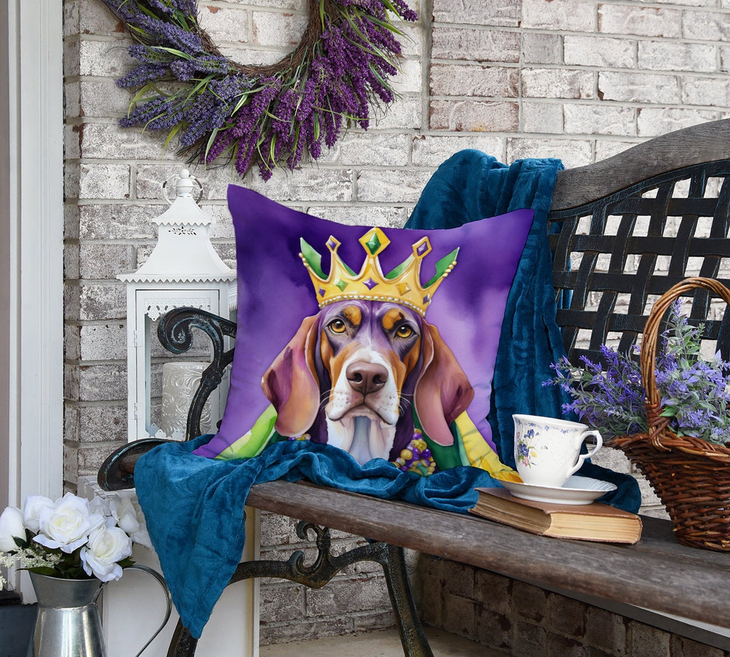 American English Coonhound King of Mardi Gras Decorative Throw Pillow 18x18 Indoor Outdoor Accent Cushion, Fabric Cover with Insert for Sofa, Bed, Porch & Living Room