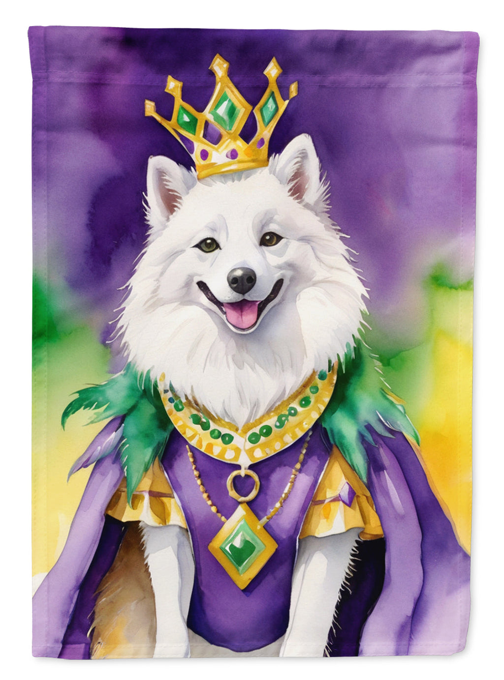 American Eskimo King of Mardi Gras House Flag 28x40 Porch Sleeve Pole Decorative Outside Yard Banner Artwork Wall Hanging, Polyester