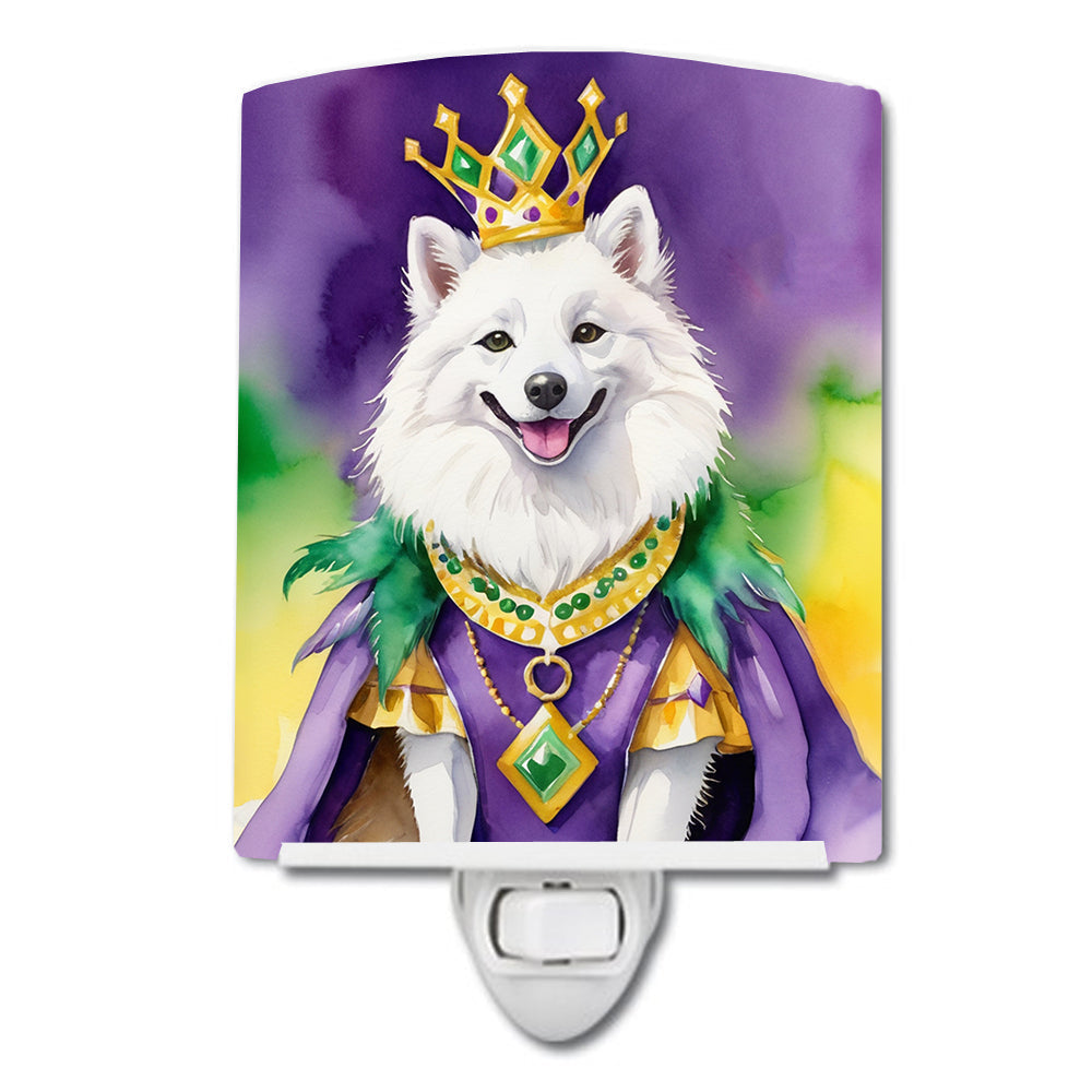 American Eskimo King of Mardi Gras Ceramic Night Light Compact, UL-Certified, Ideal for Bedroom, Bathroom, Nursery, Hallway, Kitchen, 6x4x3, Multicolor