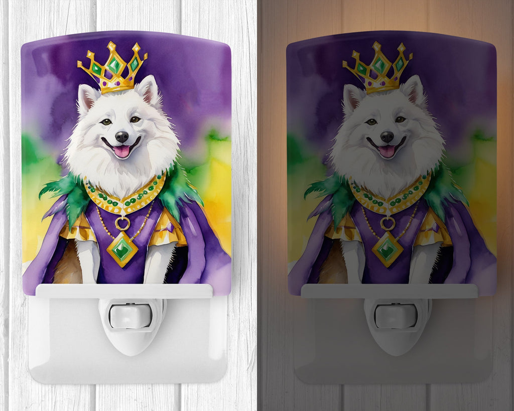 American Eskimo King of Mardi Gras Ceramic Night Light Compact, UL-Certified, Ideal for Bedroom, Bathroom, Nursery, Hallway, Kitchen, 6x4x3, Multicolor
