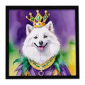 American Eskimo King of Mardi Gras Framed Metal Print Bathroom, Kitchen, Office, Home Decor Wall Art Ready to Hang, Square, 8X8