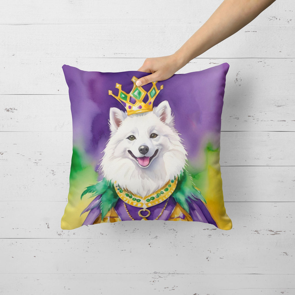 American Eskimo King of Mardi Gras Decorative Throw Pillow 18x18 Indoor Outdoor Accent Cushion, Fabric Cover with Insert for Sofa, Bed, Porch & Living Room