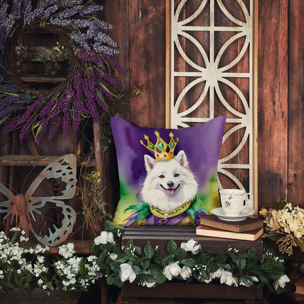 American Eskimo King of Mardi Gras Decorative Throw Pillow 18x18 Indoor Outdoor Accent Cushion, Fabric Cover with Insert for Sofa, Bed, Porch & Living Room