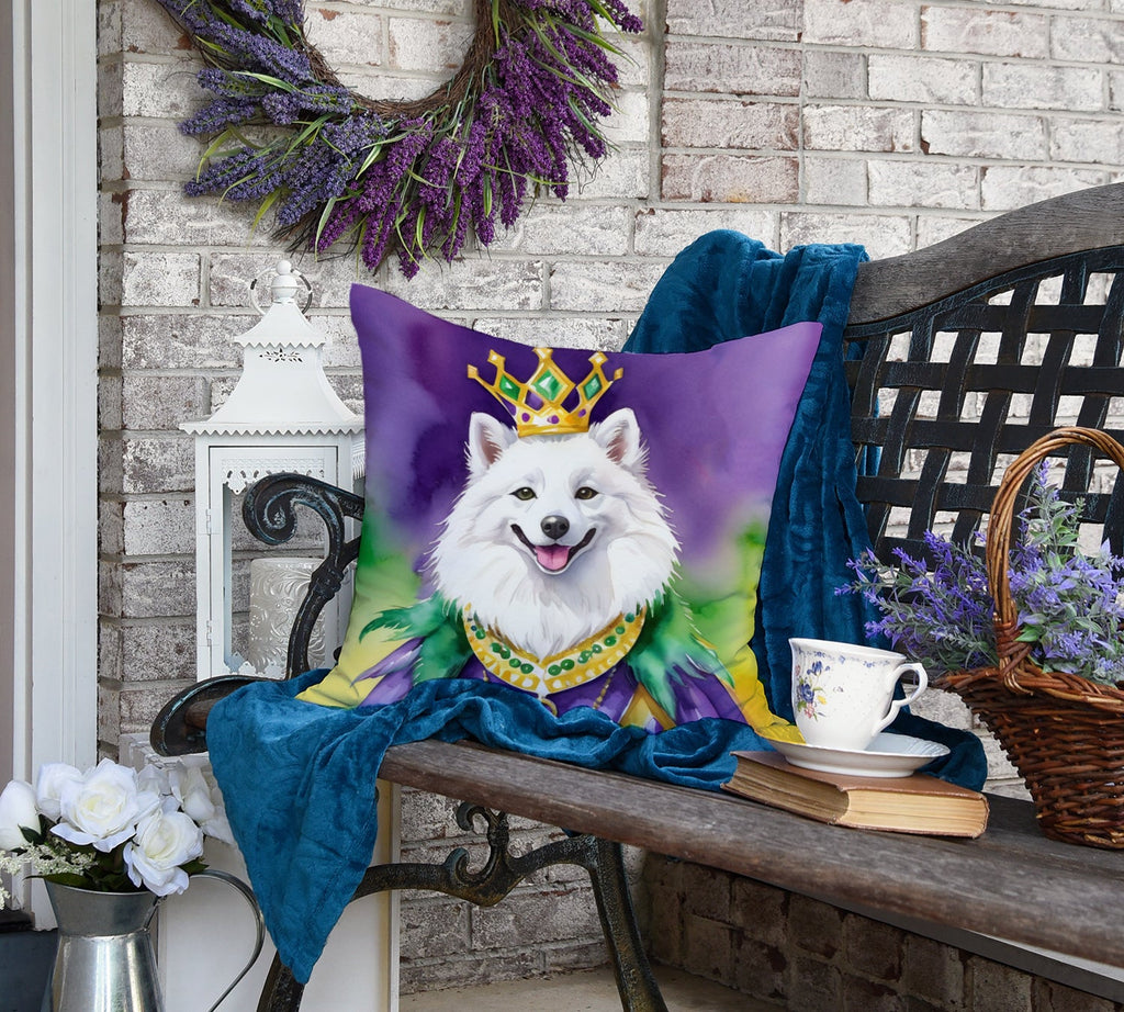 American Eskimo King of Mardi Gras Decorative Throw Pillow 18x18 Indoor Outdoor Accent Cushion, Fabric Cover with Insert for Sofa, Bed, Porch & Living Room