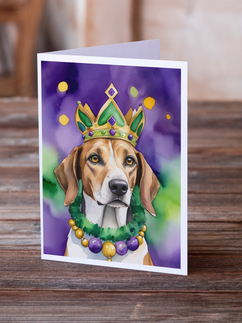 American Foxhound King of Mardi Gras Greeting Cards Pack of 8 Blank Cards with Envelopes Whimsical A7 Size 5x7
