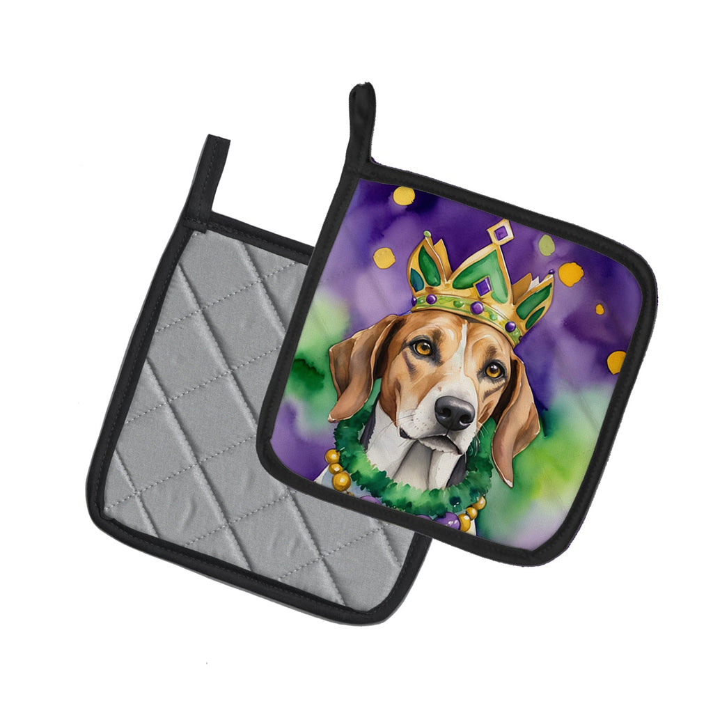 American Foxhound King of Mardi Gras Pot Holder Set of 2 Heat Resistant Quilted Hot Pads 7.5 x 7.5 Inch, Insulated Kitchen Trivets for Cooking & Baking