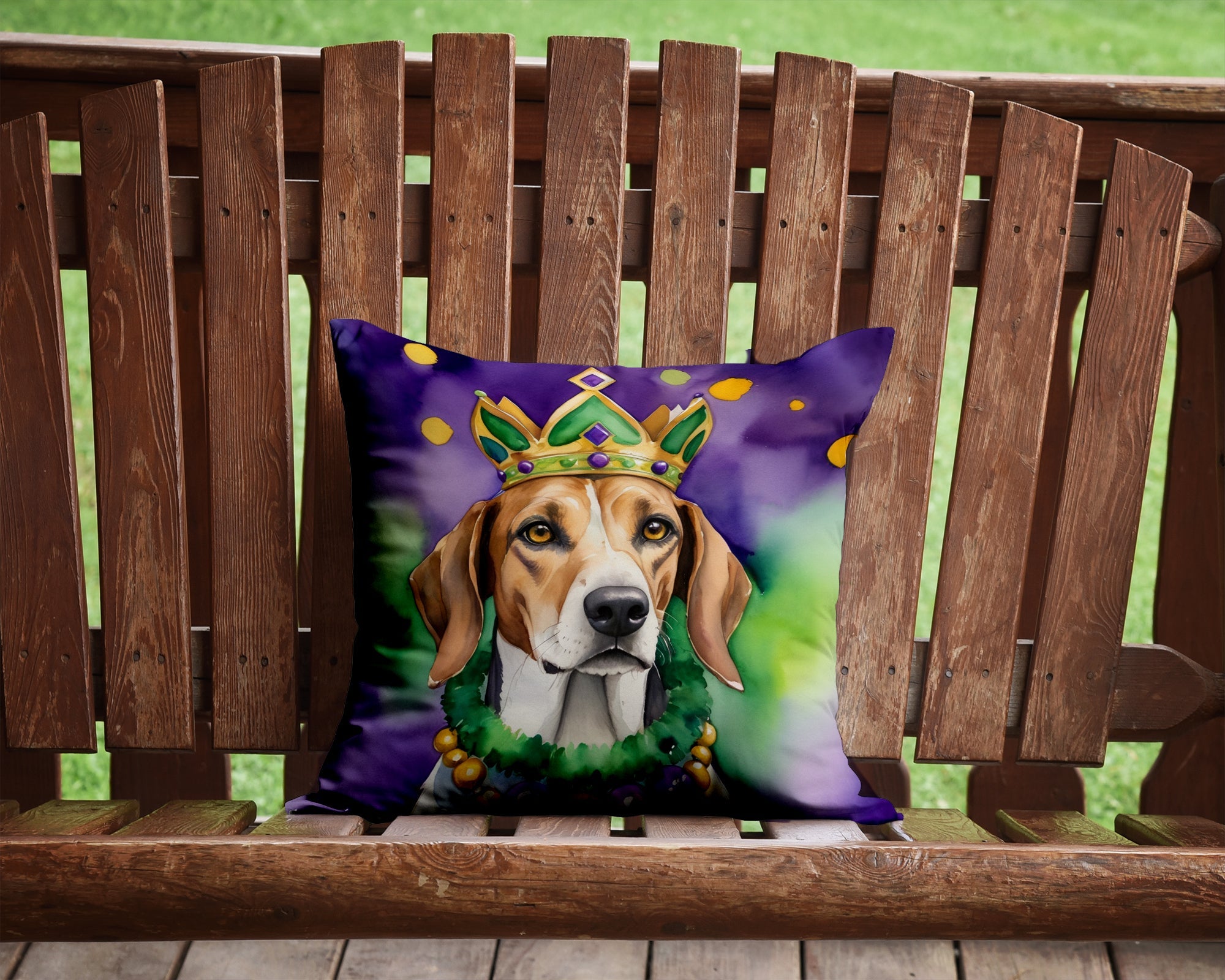 American Foxhound King of Mardi Gras Decorative Throw Pillow 14x14 Indoor Outdoor Accent Cushion, Fabric Cover with Insert for Sofa, Bed, Porch & Living Room
